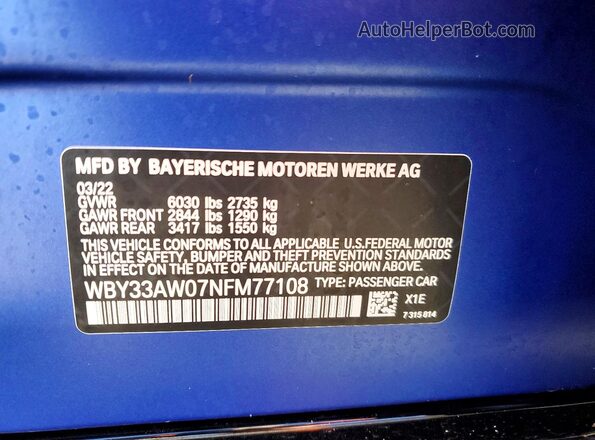 WBY33AW07NFM77108 2022 BMW I4 Blue Շարժիչի բաժամունքի տեսք
