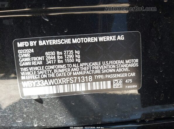 WBY33AW0XRFS71318 2024 BMW I4 Черный 
