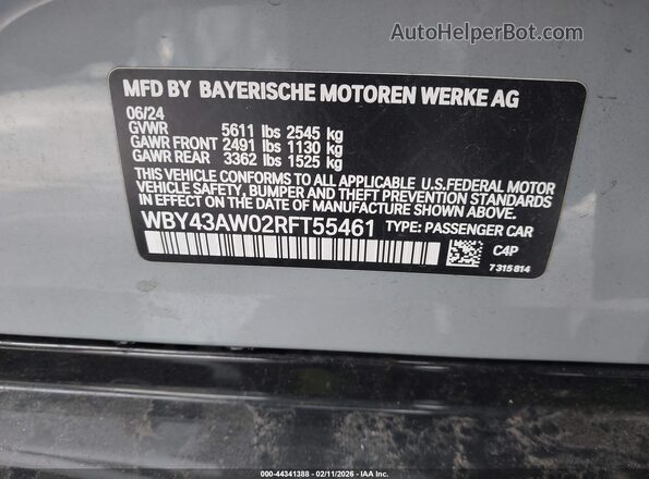 WBY43AW02RFT55461 2024 BMW I4 Серый Вид подкапотного пространства