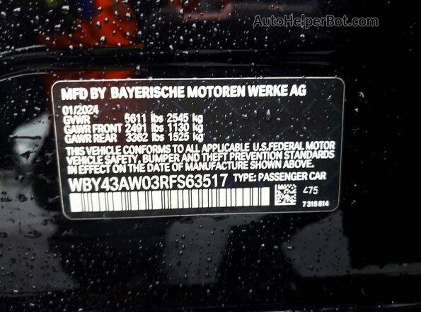 WBY43AW03RFS63517 2024 BMW I4 Black VIN կոդի պիտակի տեսք