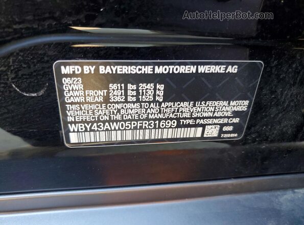 WBY43AW05PFR31699 2023 BMW I4 Black Widok naklejki z numerem VIN