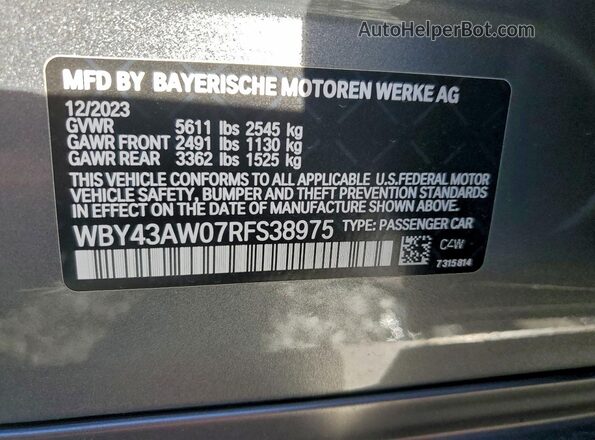 WBY43AW07RFS38975 2024 BMW I4 Серый Вид подкапотного пространства