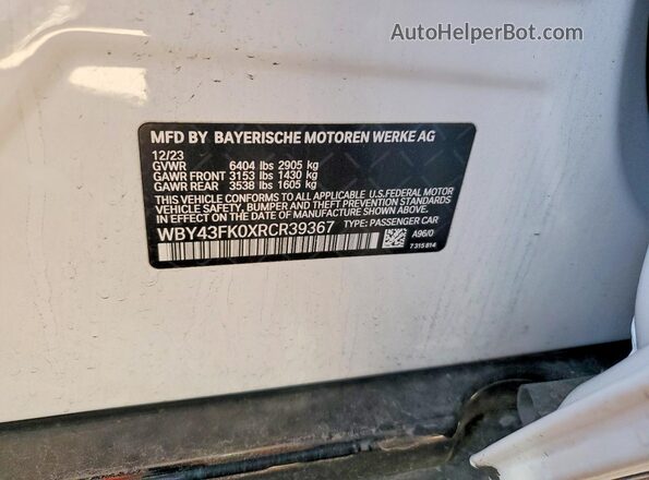 WBY43FK0XRCR39367 2024 BMW OTHER White VIN კოდის სტიკერის ხედი