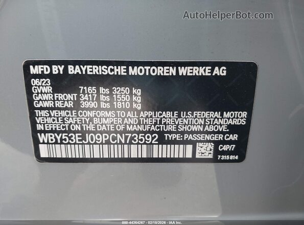 WBY53EJ09PCN73592 2023 BMW 7 SERIES Gray Engine compartment view