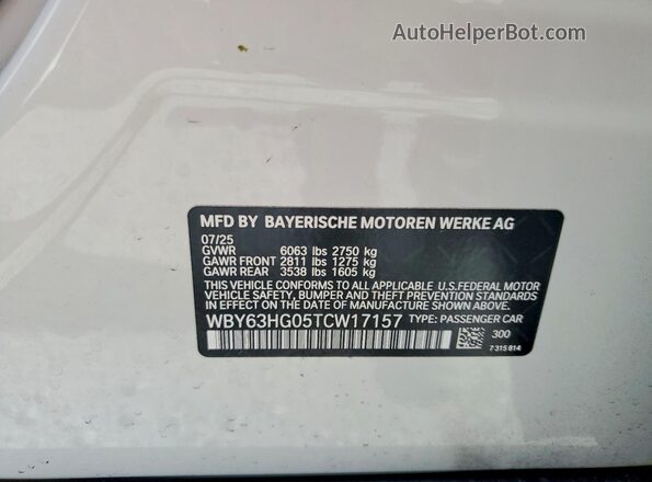 WBY63HG05TCW17157 2026 BMW OTHER White VIN կոդի պիտակի տեսք