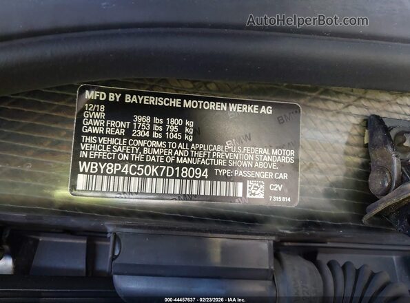 WBY8P4C50K7D18094 2019 BMW I3 Black Widok komory silnika