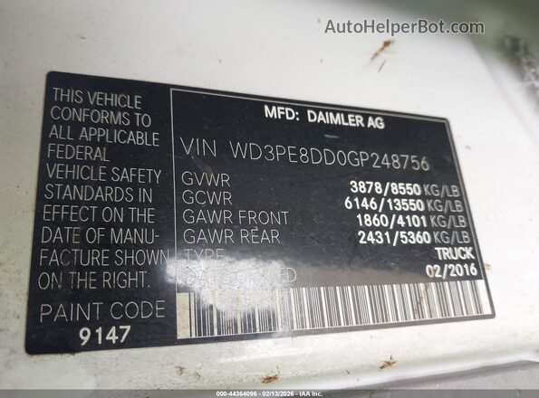 WD3PE8DD0GP248756 2016 MERCEDES-BENZ SPRINTER White ძრავის განყოფილების ხედი