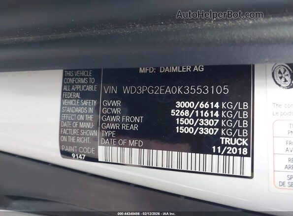 WD3PG2EA0K3553105 2019 MERCEDES-BENZ METRIS White Widok komory silnika