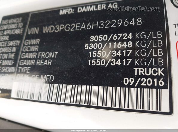 WD3PG2EA6H3229648 2017 MERCEDES-BENZ METRIS White 
