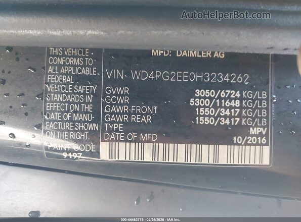 WD4PG2EE0H3234262 2017 MERCEDES-BENZ METRIS Black Widok komory silnika