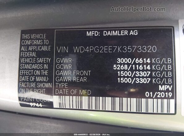 WD4PG2EE7K3573320 2019 MERCEDES-BENZ METRIS Silver 