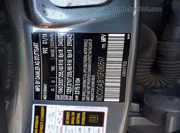 WDC0G4JB1GF060597 2016 MERCEDES-BENZ GLC-CLASS Gray Vista del compartimento del motor