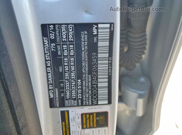 WDC0G4JB4GF063459 2016 MERCEDES-BENZ GLC-CLASS Серебряный Вид наклейки с VIN-кодом