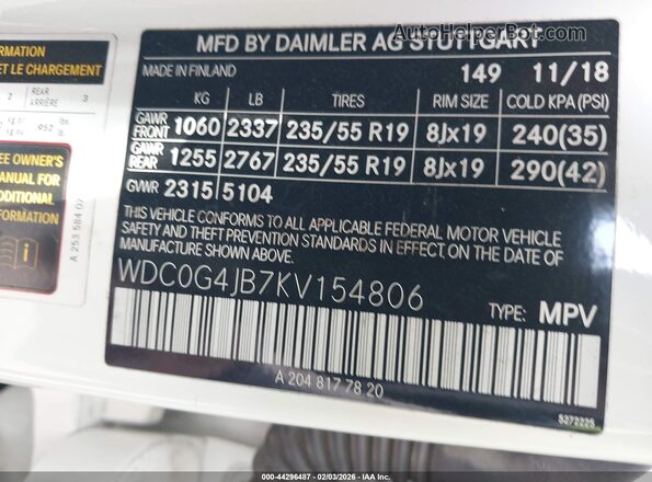 WDC0G4JB7KV154806 2019 MERCEDES-BENZ GLC 300 White Vista del compartimento del motor