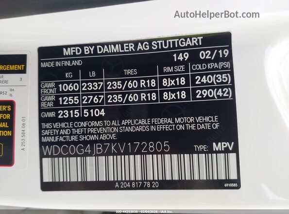 WDC0G4JB7KV172805 2019 MERCEDES-BENZ GLC 300 White Vista del compartimento del motor