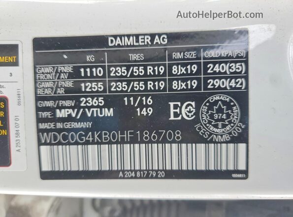 WDC0G4KB0HF186708 2017 MERCEDES-BENZ GLC-CLASS Белый Вид наклейки с VIN-кодом