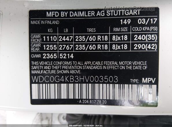 WDC0G4KB3HV003503 2017 MERCEDES-BENZ GLC 300 White 
