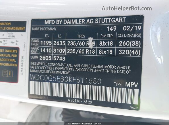 WDC0G5EB0KF611580 2019 MERCEDES-BENZ GLC 350E Белый Вид подкапотного пространства