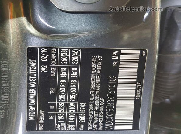 WDC0G5EB3KF610102 2019 MERCEDES-BENZ GLC-CLASS Gray VIN sticker view