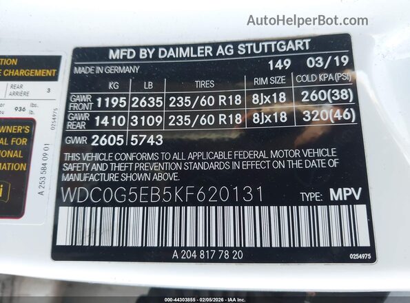 WDC0G5EB5KF620131 2019 MERCEDES-BENZ GLC 350E Белый Вид подкапотного пространства