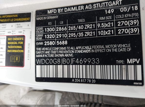 WDC0G8JB0JF469933 2018 MERCEDES-BENZ AMG GLC 63 White ძრავის განყოფილების ხედი