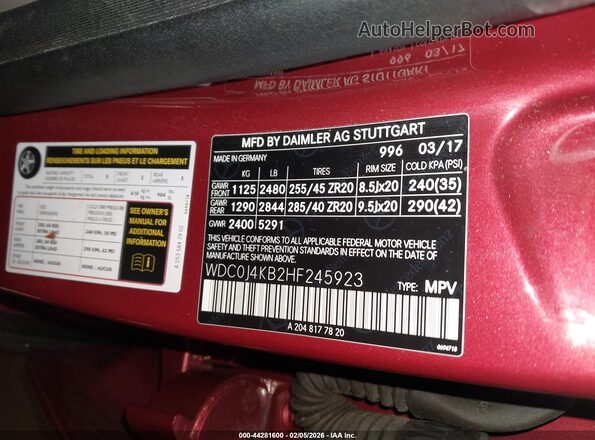 WDC0J4KB2HF245923 2017 MERCEDES-BENZ GLC 300 COUPE Red ძრავის განყოფილების ხედი