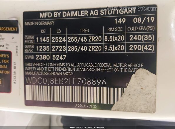 WDC0J8EB2LF708896 2020 MERCEDES-BENZ GLC 300 COUPE White Вид підкапотного простору