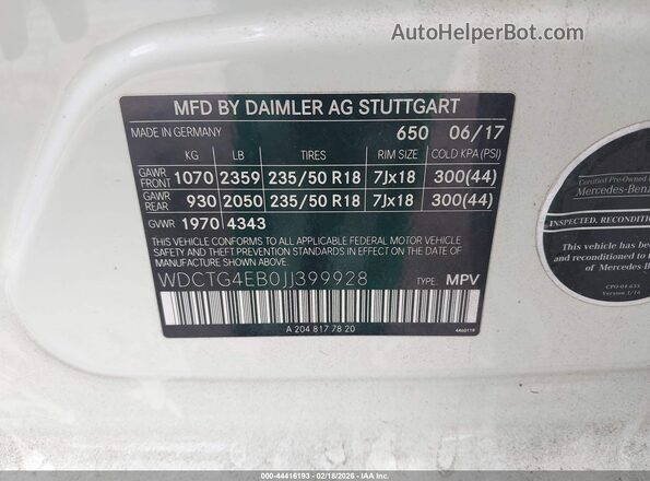 WDCTG4EB0JJ399928 2018 MERCEDES-BENZ GLA 250 Белый Вид подкапотного пространства