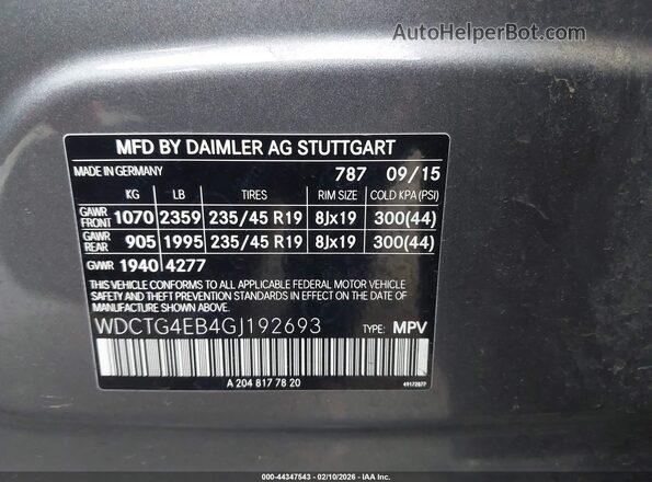 WDCTG4EB4GJ192693 2016 MERCEDES-BENZ GLA 250 Gray Vista del compartimento del motor