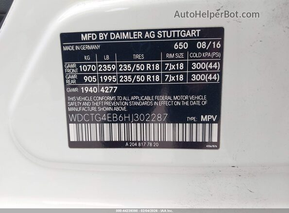 WDCTG4EB6HJ302287 2017 MERCEDES-BENZ GLA 250 White Widok komory silnika