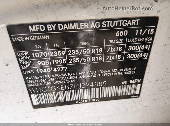 WDCTG4EB7GJ224889 2016 MERCEDES-BENZ GLA 250 White Engine compartment view