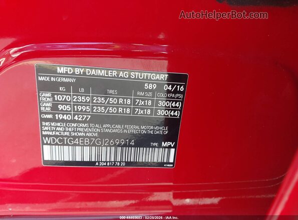 WDCTG4EB7GJ269914 2016 MERCEDES-BENZ GLA 250 Red 