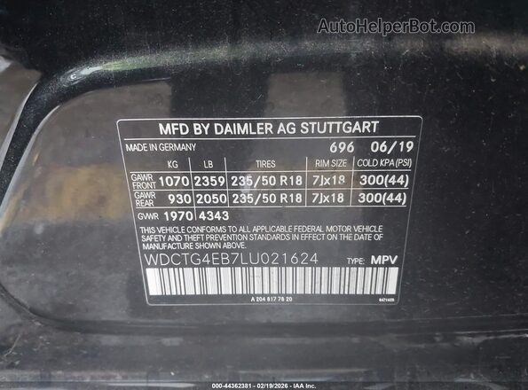 WDCTG4EB7LU021624 2020 MERCEDES-BENZ GLA 250 Черный 