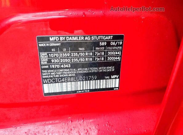 WDCTG4EB8LU021759 2020 MERCEDES-BENZ GLA Red Engine compartment view