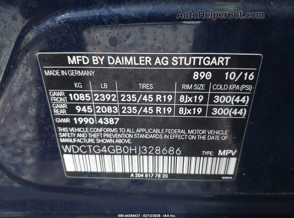 WDCTG4GB0HJ328686 2017 MERCEDES-BENZ GLA 250 Blue ძრავის განყოფილების ხედი