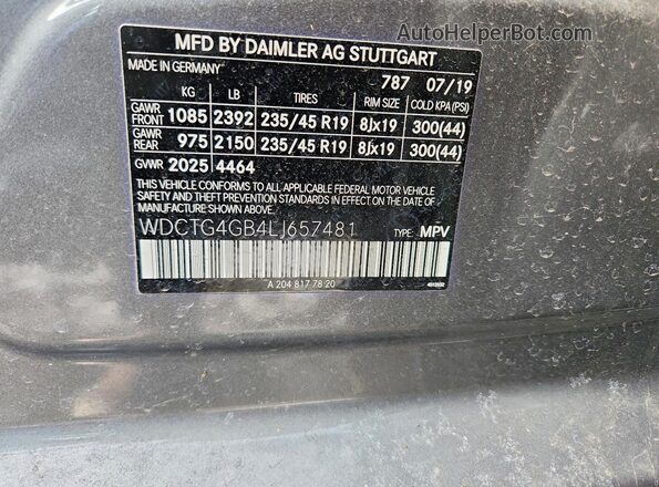 WDCTG4GB4LJ657481 2020 MERCEDES-BENZ GLA Gray 