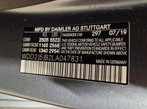 WDD2J5JB2LA047831 2020 MERCEDES-BENZ CLS-CLASS Gray VIN sticker view