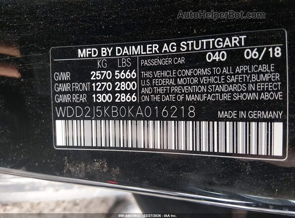 WDD2J5KB0KA016218 2019 MERCEDES-BENZ CLS-CLASS Black Widok komory silnika