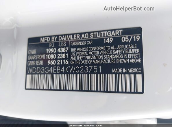 WDD3G4EB4KW023751 2019 MERCEDES-BENZ A 220 White 