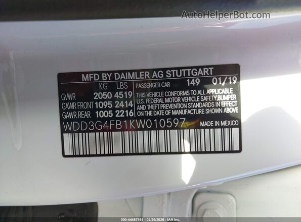 WDD3G4FB1KW010597 2019 MERCEDES-BENZ A 220 White 
