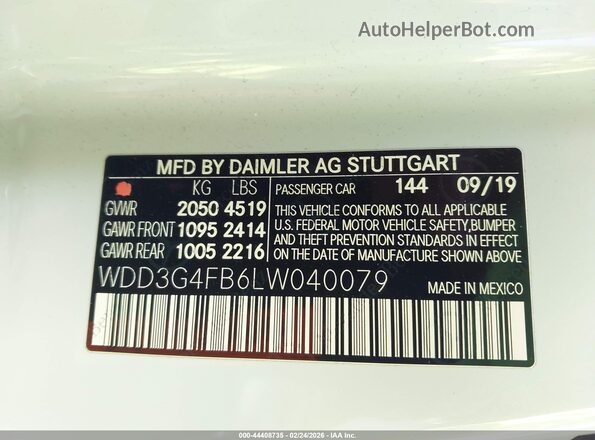 WDD3G4FB6LW040079 2020 MERCEDES-BENZ A 220 White 