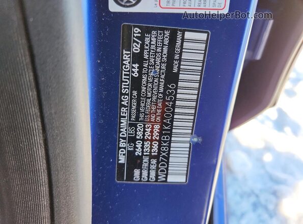 WDD7X8KB1KA004536 2019 MERCEDES-BENZ AMG Blue Vista del compartimento del motor