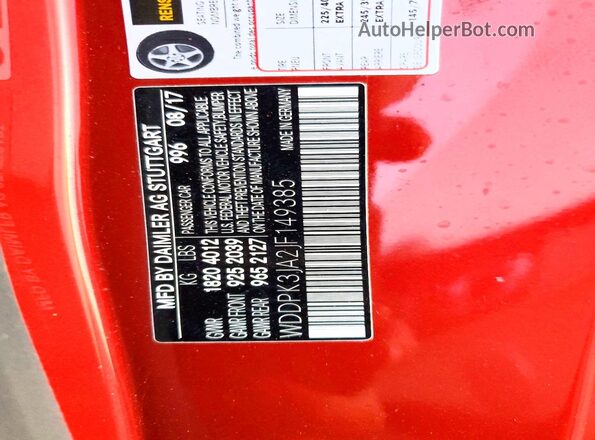 WDDPK3JA2JF149385 2018 MERCEDES-BENZ SLC Красный 
