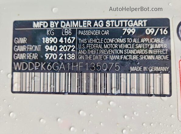 WDDPK6GA1HF135075 2017 MERCEDES-BENZ SLC White VIN կոդի պիտակի տեսք