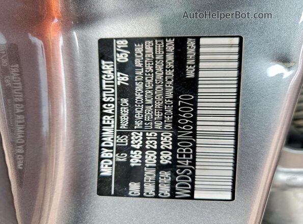 WDDSJ4EB0JN696070 2018 MERCEDES-BENZ CLA-CLASS Gray Вид підкапотного простору