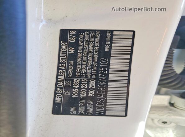 WDDSJ4EB0KN725102 2019 MERCEDES-BENZ CLA-CLASS White 
