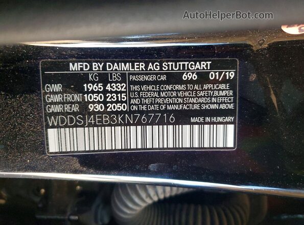 WDDSJ4EB3KN767716 2019 MERCEDES-BENZ CLA-CLASS Black Vista del compartimento del motor