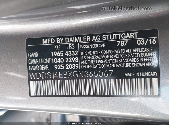 WDDSJ4EBXGN365067 2016 MERCEDES-BENZ CLA 250 Gray Вид підкапотного простору