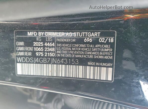 WDDSJ4GB7JN643153 2018 MERCEDES-BENZ CLA-CLASS Black Widok naklejki z numerem VIN