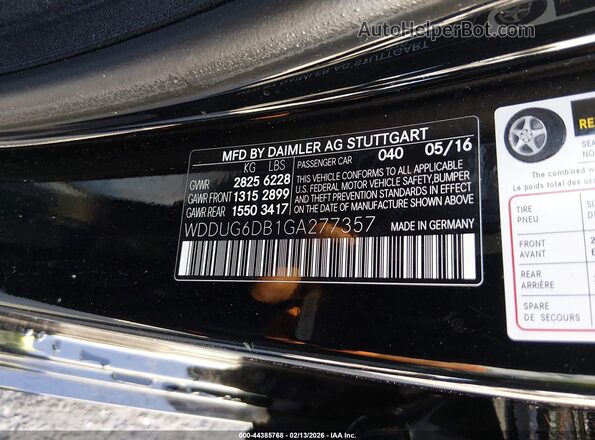 WDDUG6DB1GA277357 2016 MERCEDES-BENZ S 550 PLUG-IN HYBRID Black 